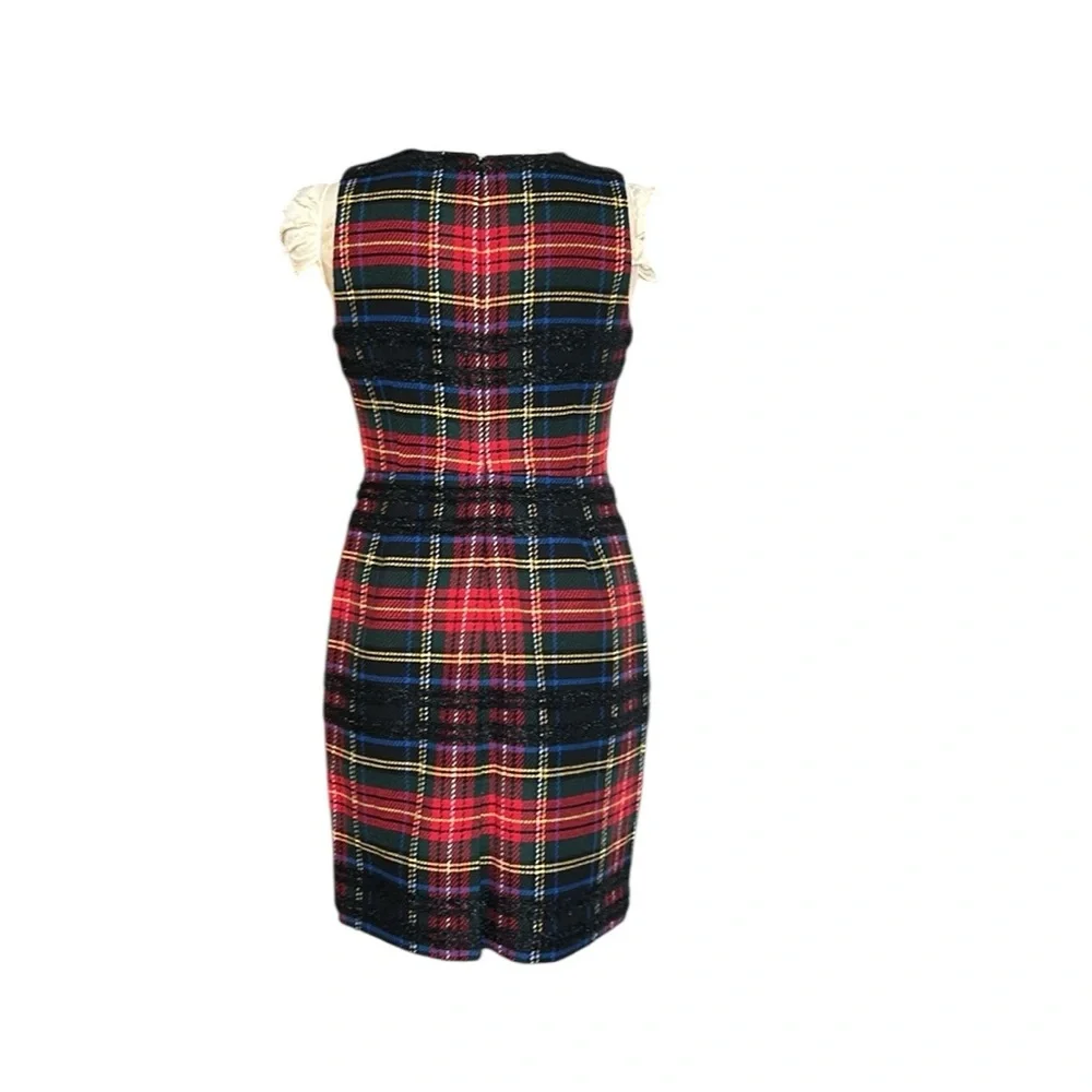 J. Crew Lurex Stewart Tartan Plaid Sleeveless Sheath Dress Holiday Red/Black 10P